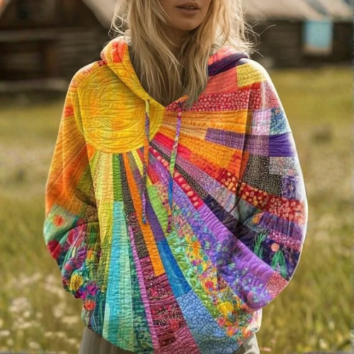 Women's Wildflower Patchwork Hooded Sweater 4