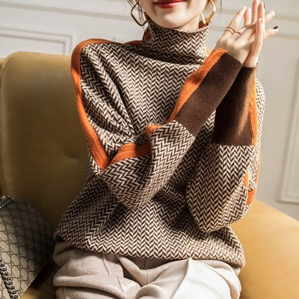 Women's Contrast-Stripe Turtleneck Sweater 3