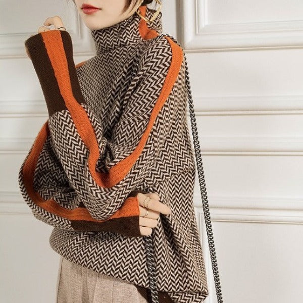 Women's Contrast-Stripe Turtleneck Sweater 2