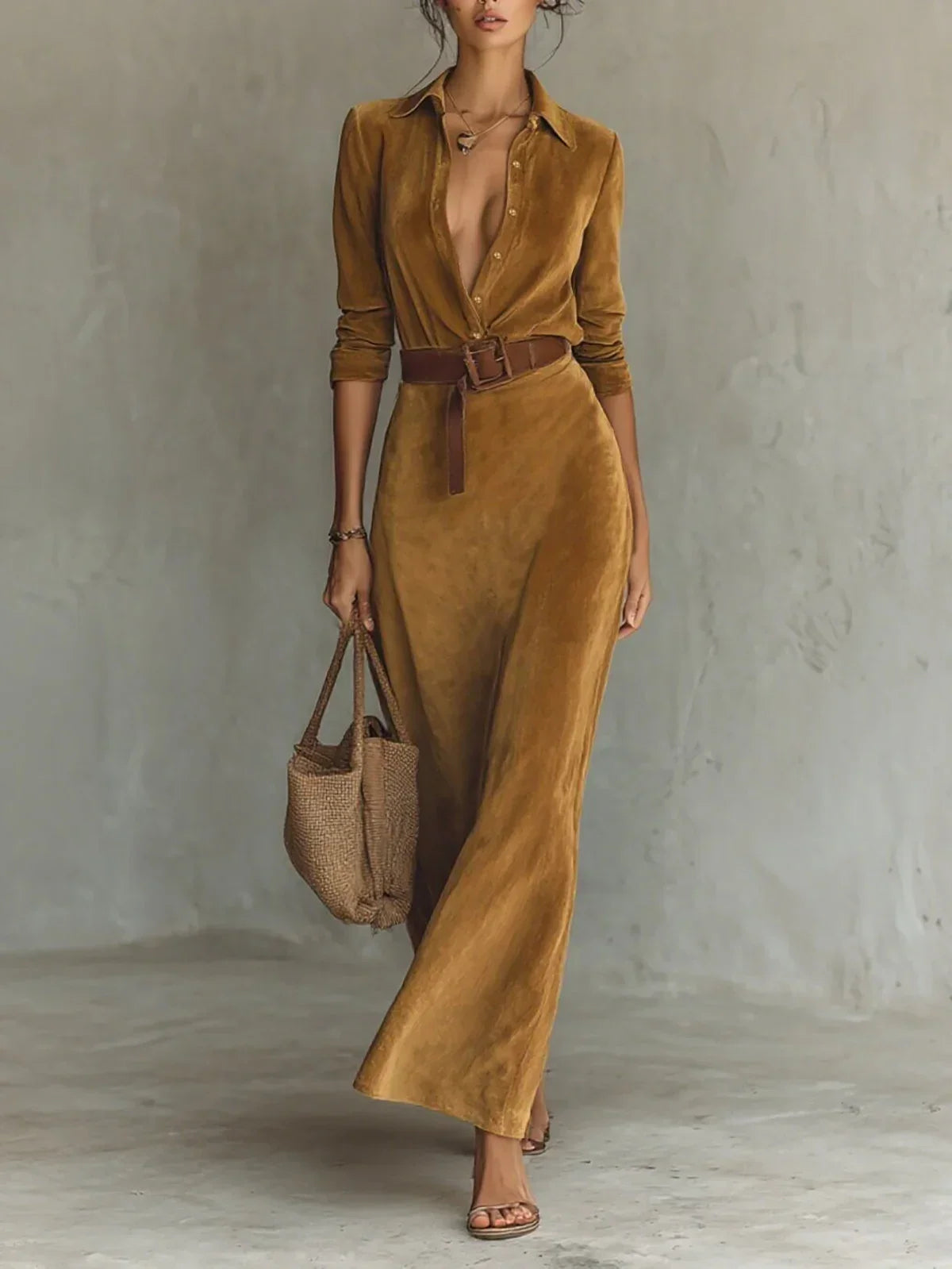 Women's Brushed Velvet Belted Shirt Dress 4