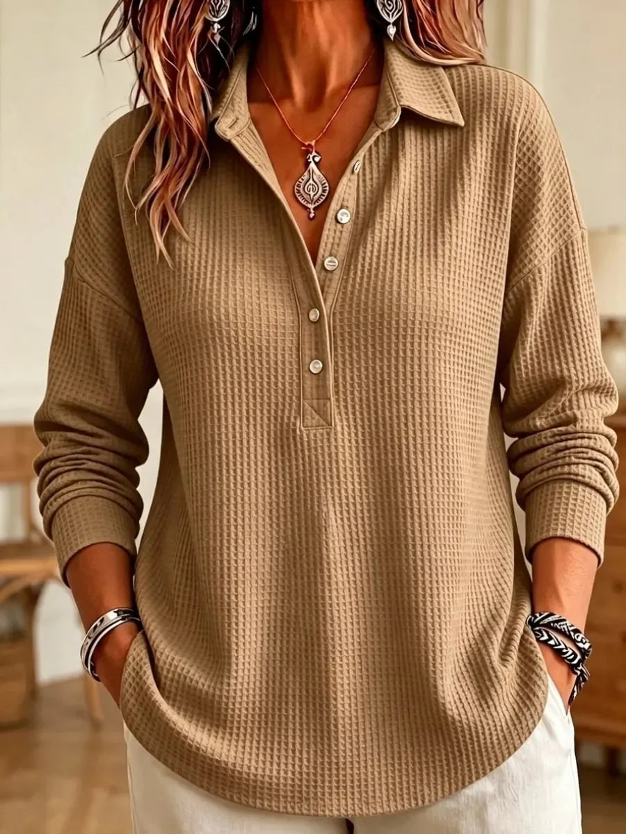 Women's Waffle-Knit Polo Sweater 8