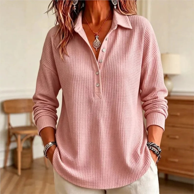 Women's Waffle-Knit Polo Sweater 4