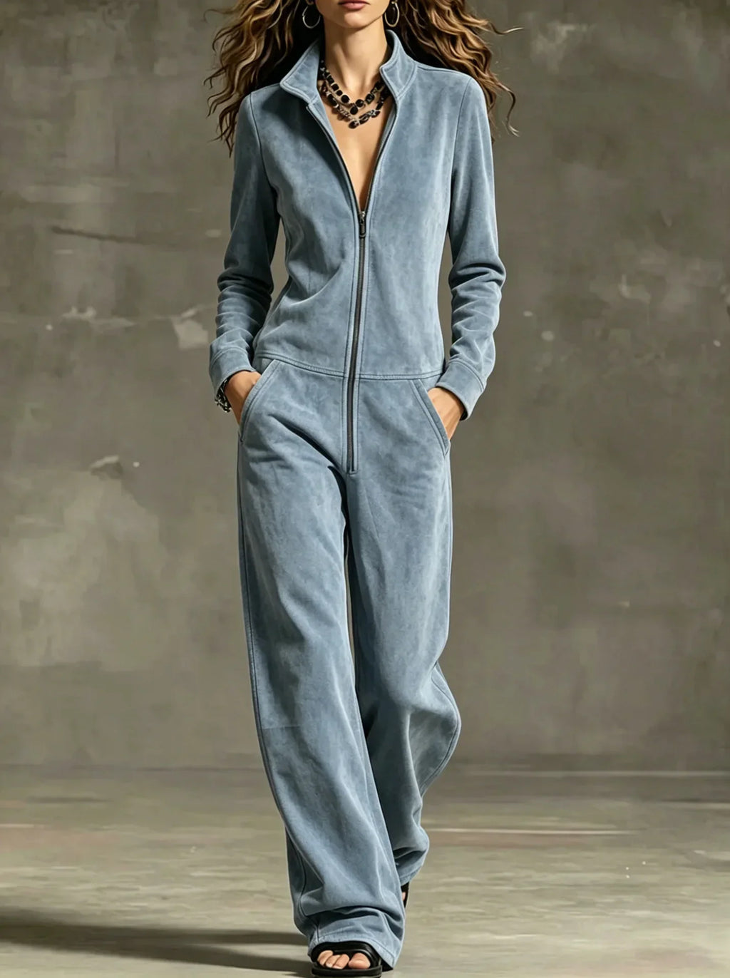 Women's Front-Zip Wide-Leg Jumpsuit 1