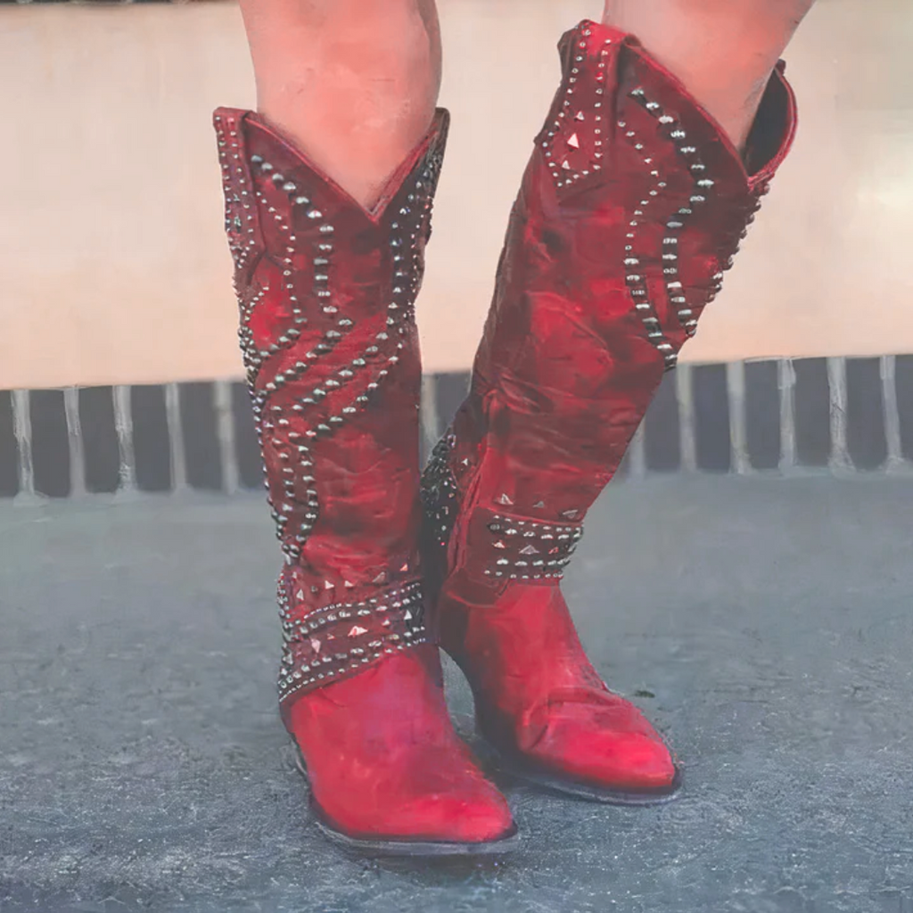 Women's Studded Knee-High Western Boots 3