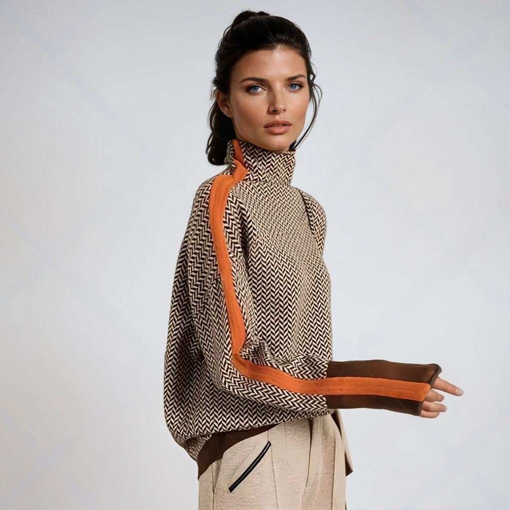 Women's Contrast-Stripe Turtleneck Sweater 1