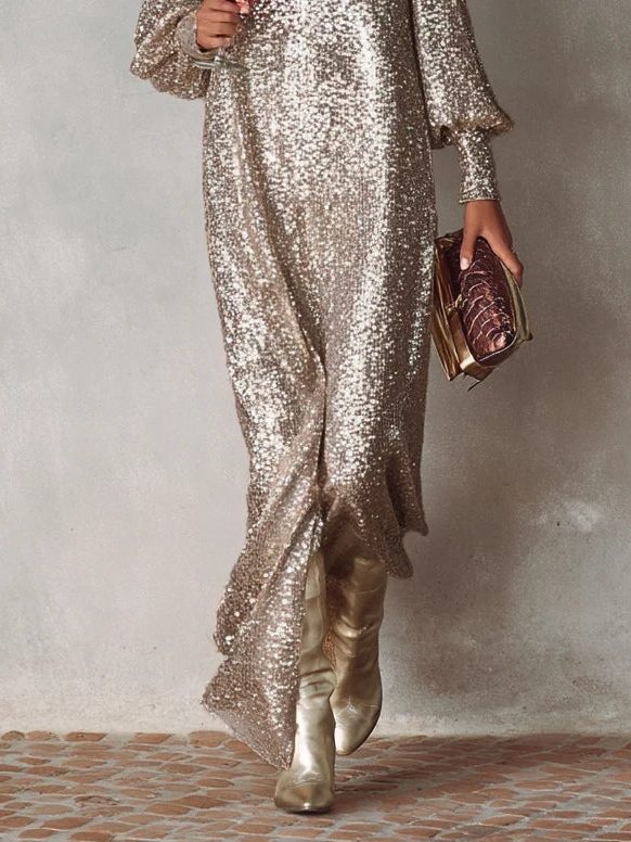 Women's Sequin V-Neck Maxi Dress 3