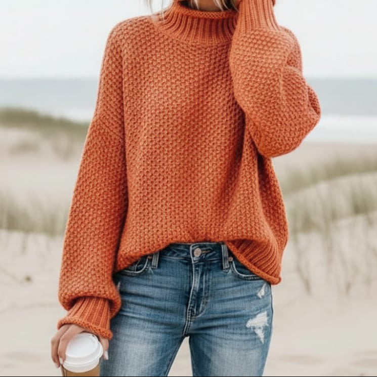 Women's Loose Knit Turtleneck Pullover 1
