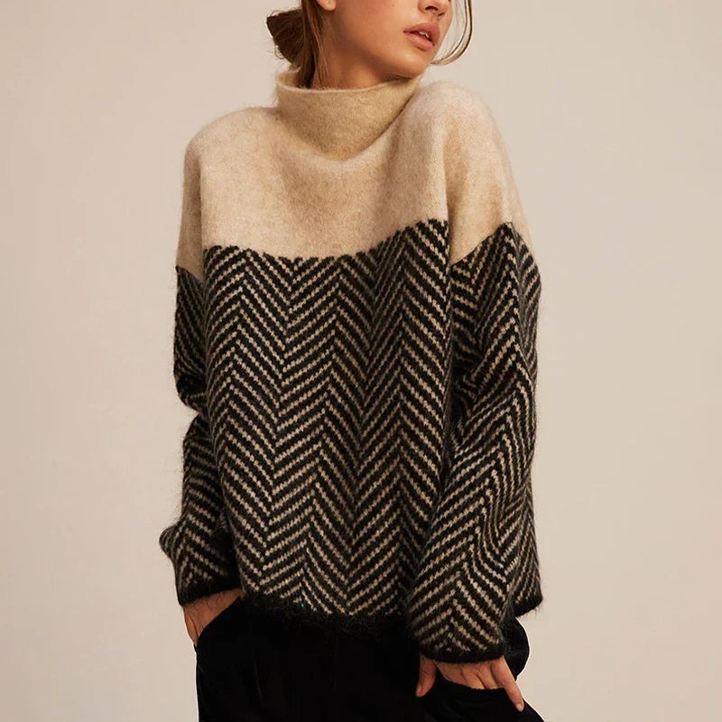 Women's Funnel-Neck Two-Tone Knit Sweater 1