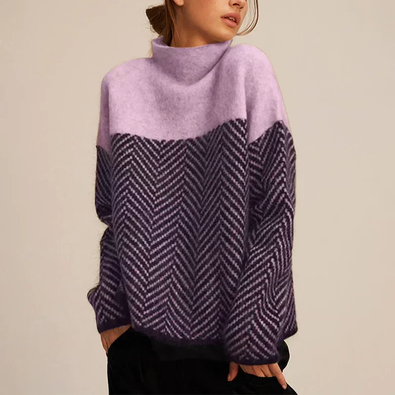 Women's Funnel-Neck Two-Tone Knit Sweater 2