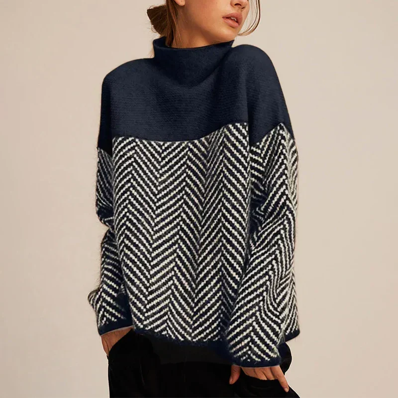 Women's Funnel-Neck Two-Tone Knit Sweater 3
