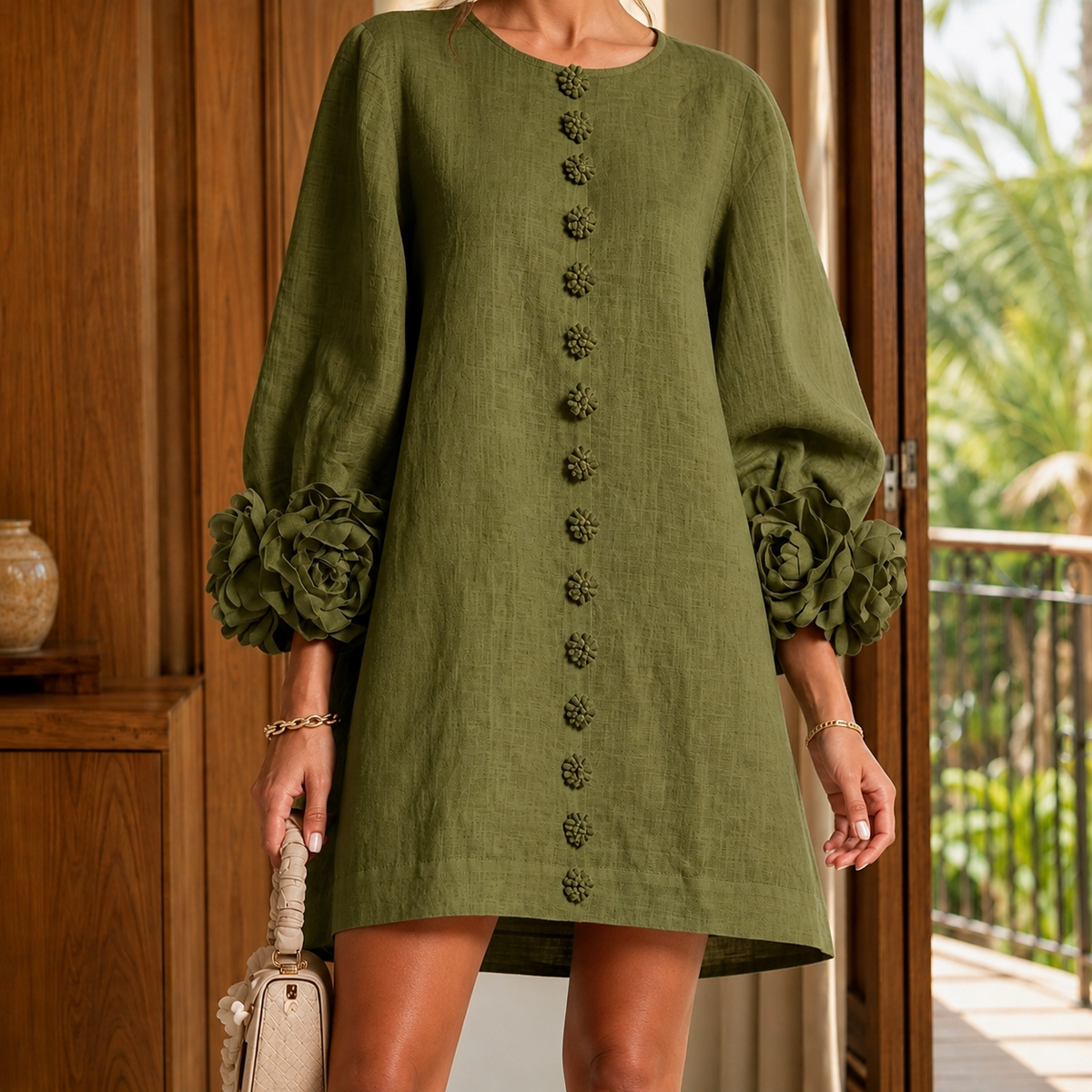 Women's Floral-Appliqué Balloon-Sleeve Mini Dress 4