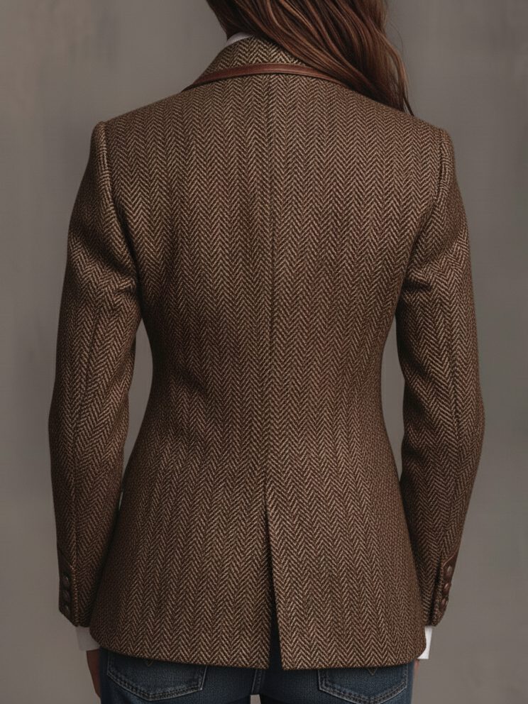 Women's Herringbone Lapel Button Blazer 5