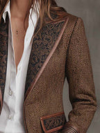 Women's Herringbone Lapel Button Blazer 6