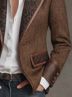 Women's Herringbone Lapel Button Blazer 7