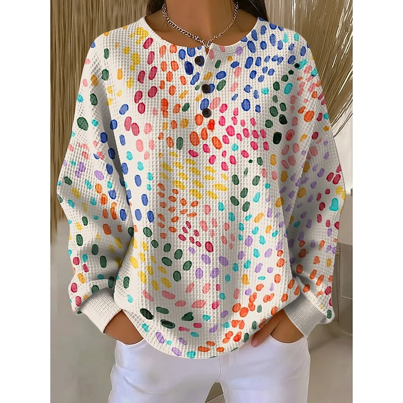 Women's Button-Neck Printed Sweatshirt 2