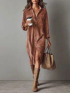 Women's Corduroy Button-Down Shirt Dress 9