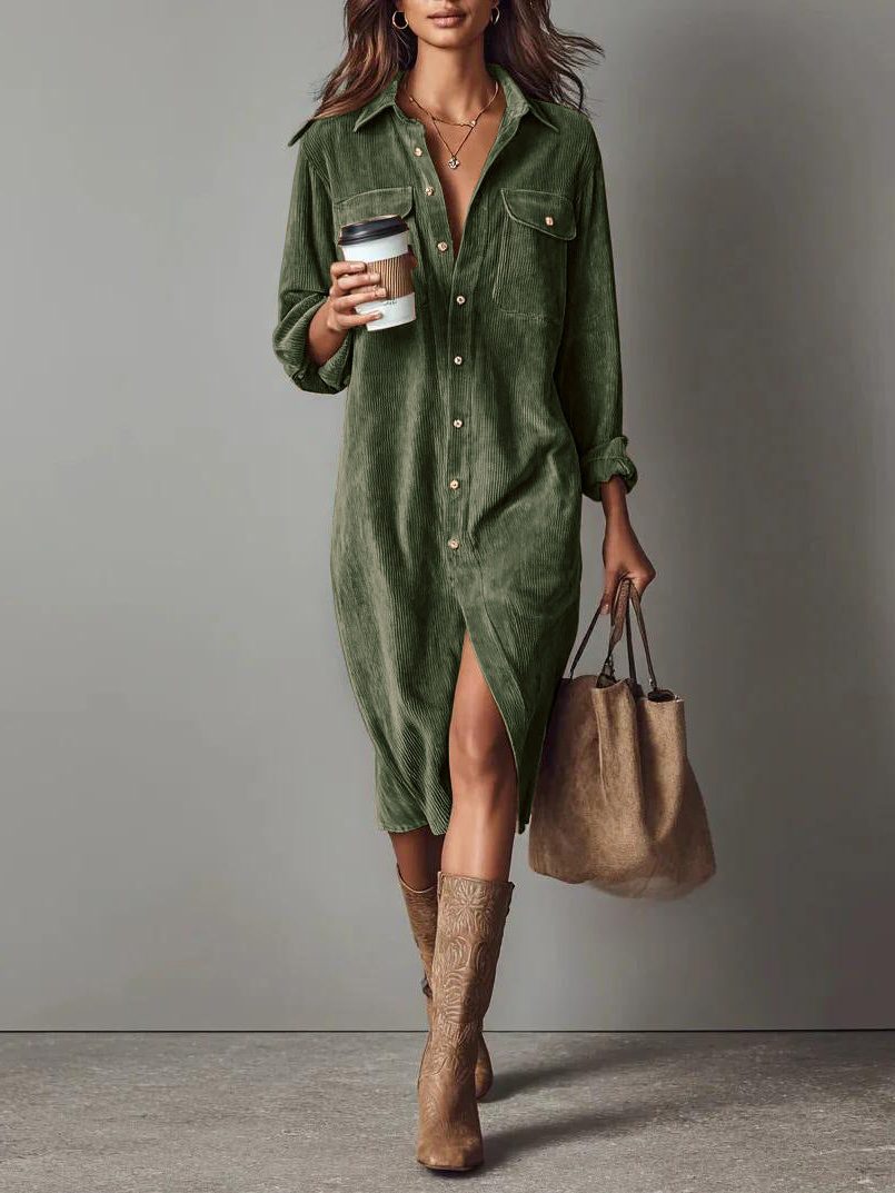 Women's Corduroy Button-Down Shirt Dress 11