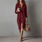 Women's Corduroy Button-Down Shirt Dress 10
