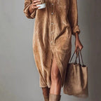 Women's Corduroy Button-Down Shirt Dress 3