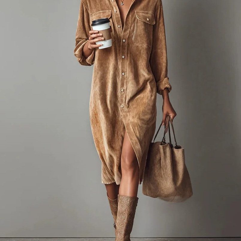 Women's Corduroy Button-Down Shirt Dress 5