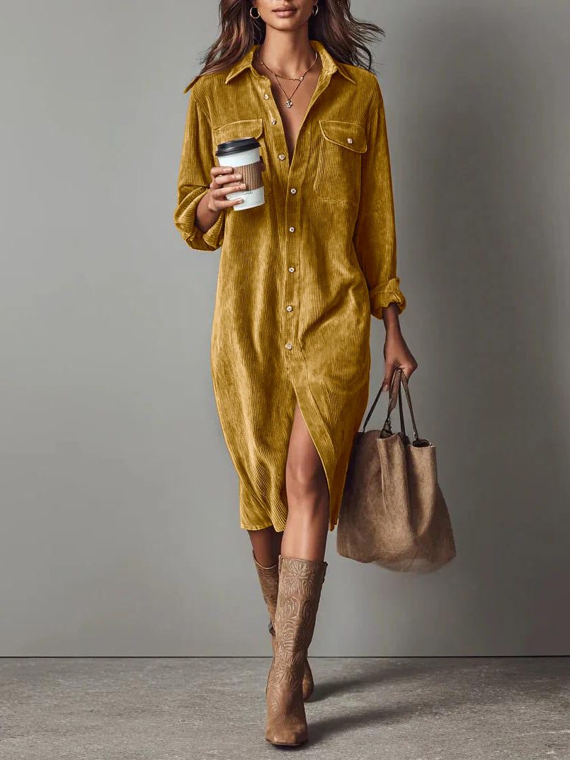 Women's Corduroy Button-Down Shirt Dress 8