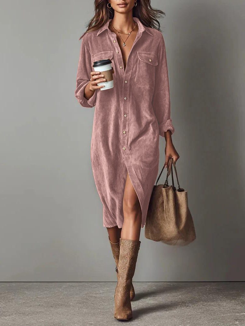 Women's Corduroy Button-Down Shirt Dress 14