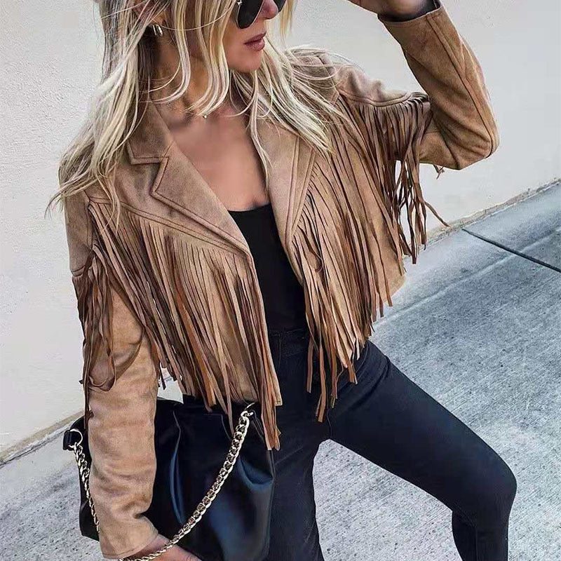 Women's Cropped Faux-Suede Fringe Jacket 5