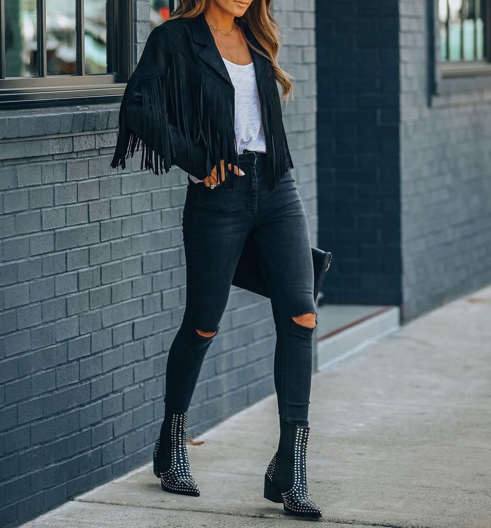 Women's Cropped Faux-Suede Fringe Jacket 8