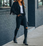 Women's Cropped Faux-Suede Fringe Jacket 8