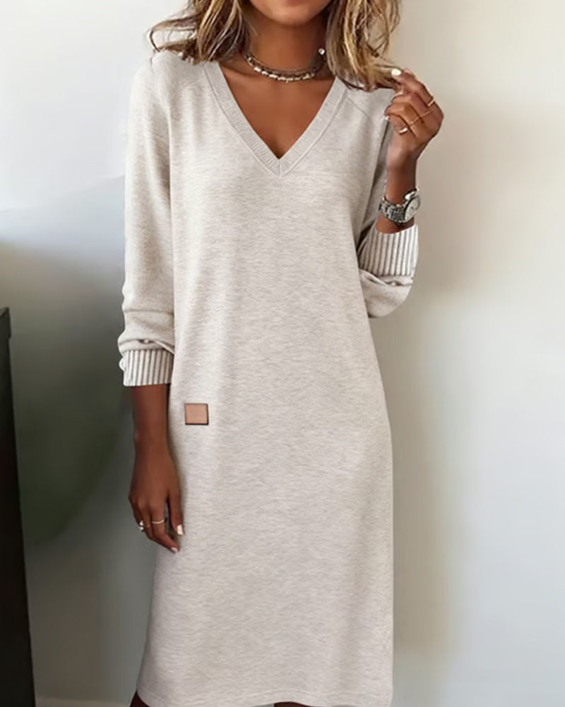 Women's V-Neck Midi Sweater Dress 4