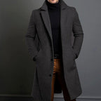 Men's Notched-Lapel Single-Button Long Overcoat 2