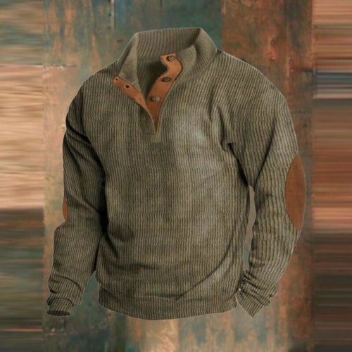 Men's Ribbed Quarter-Snap Elbow-Patch Sweater 1