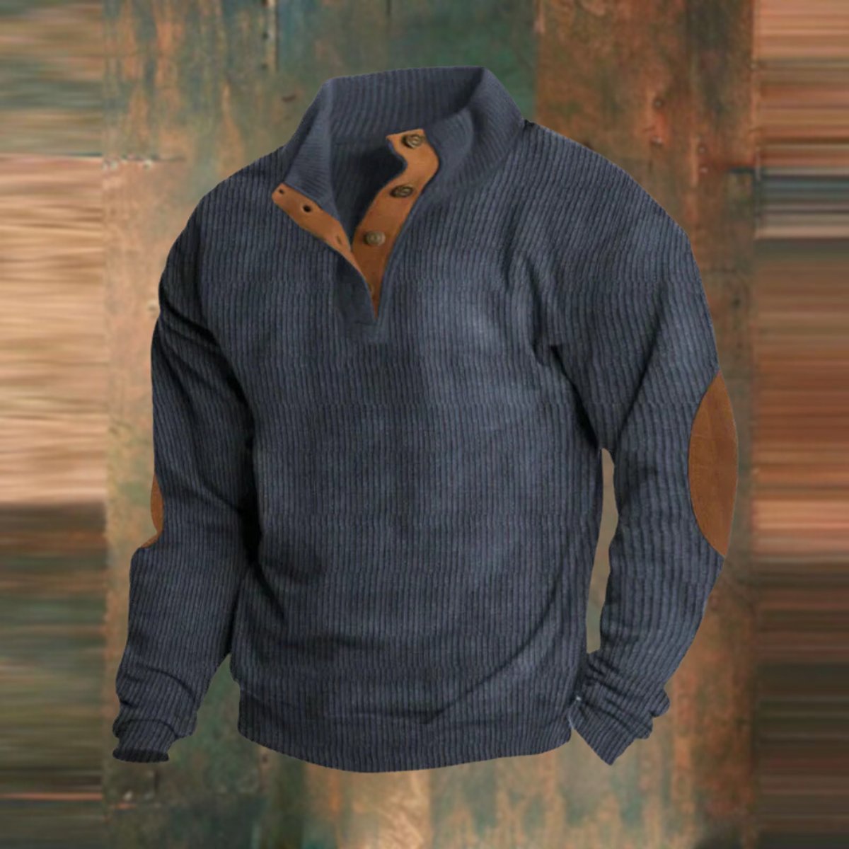 Men's Ribbed Quarter-Snap Elbow-Patch Sweater 2