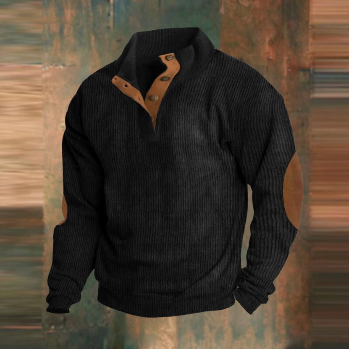 Men's Ribbed Quarter-Snap Elbow-Patch Sweater 5