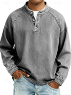 Men's Vintage-Washed Henley Knit Sweater 1