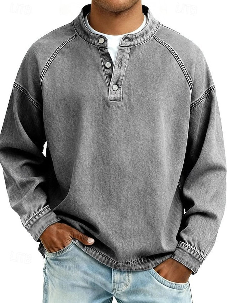 Men's Vintage-Washed Henley Knit Sweater 1
