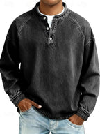 Men's Vintage-Washed Henley Knit Sweater 2