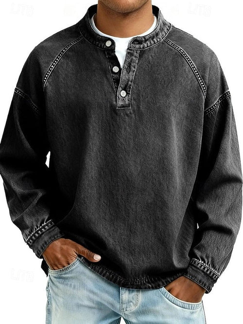 Men's Vintage-Washed Henley Knit Sweater 2