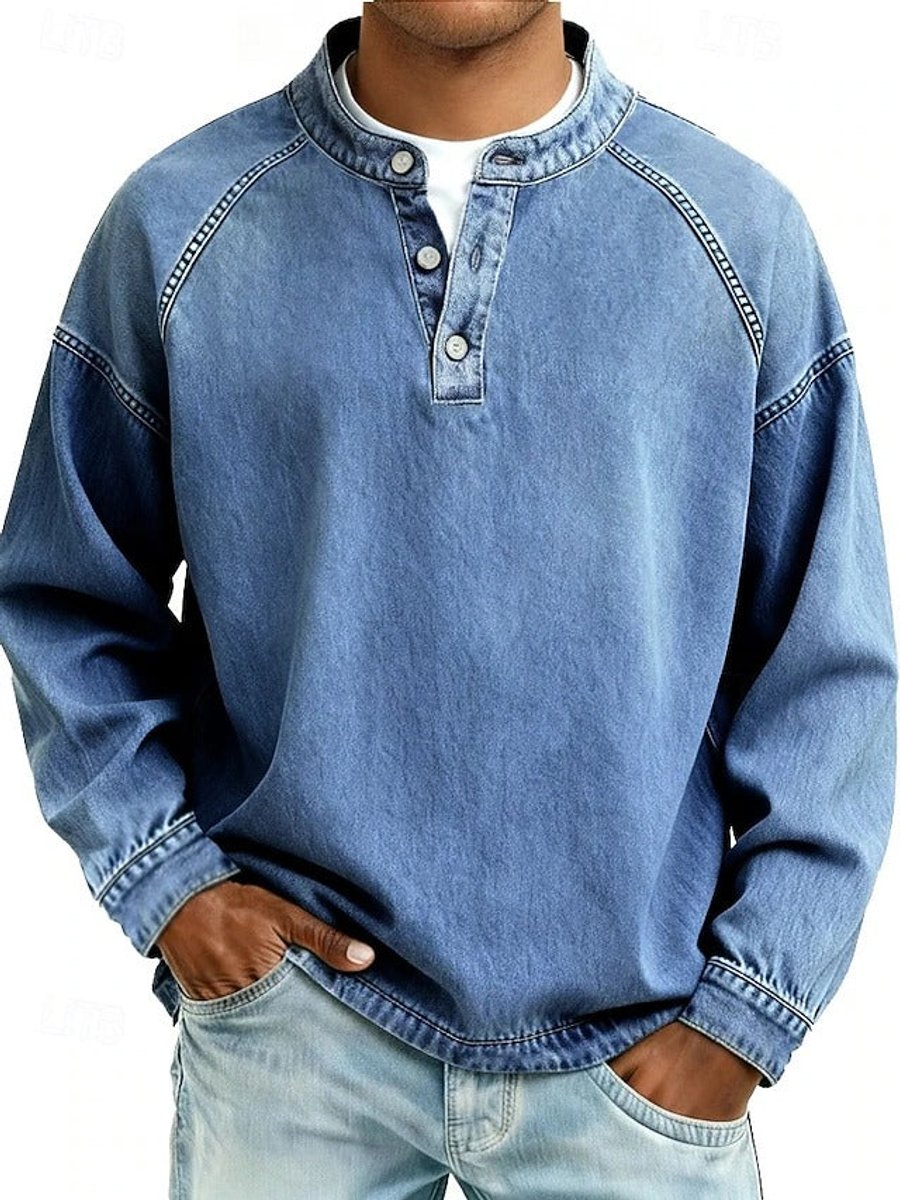 Men's Vintage-Washed Henley Knit Sweater 3