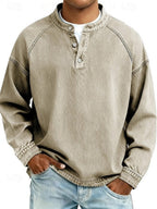 Men's Vintage-Washed Henley Knit Sweater 5