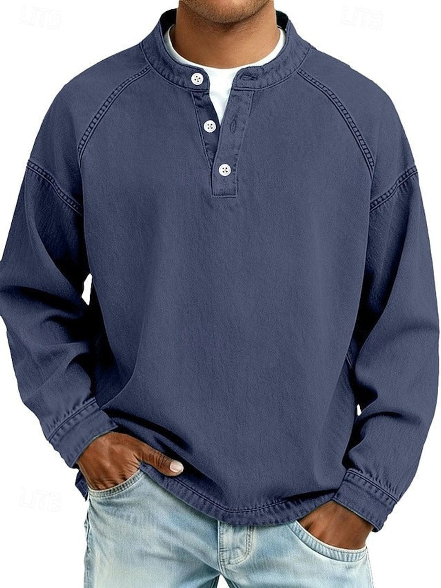 Men's Vintage-Washed Henley Knit Sweater 7