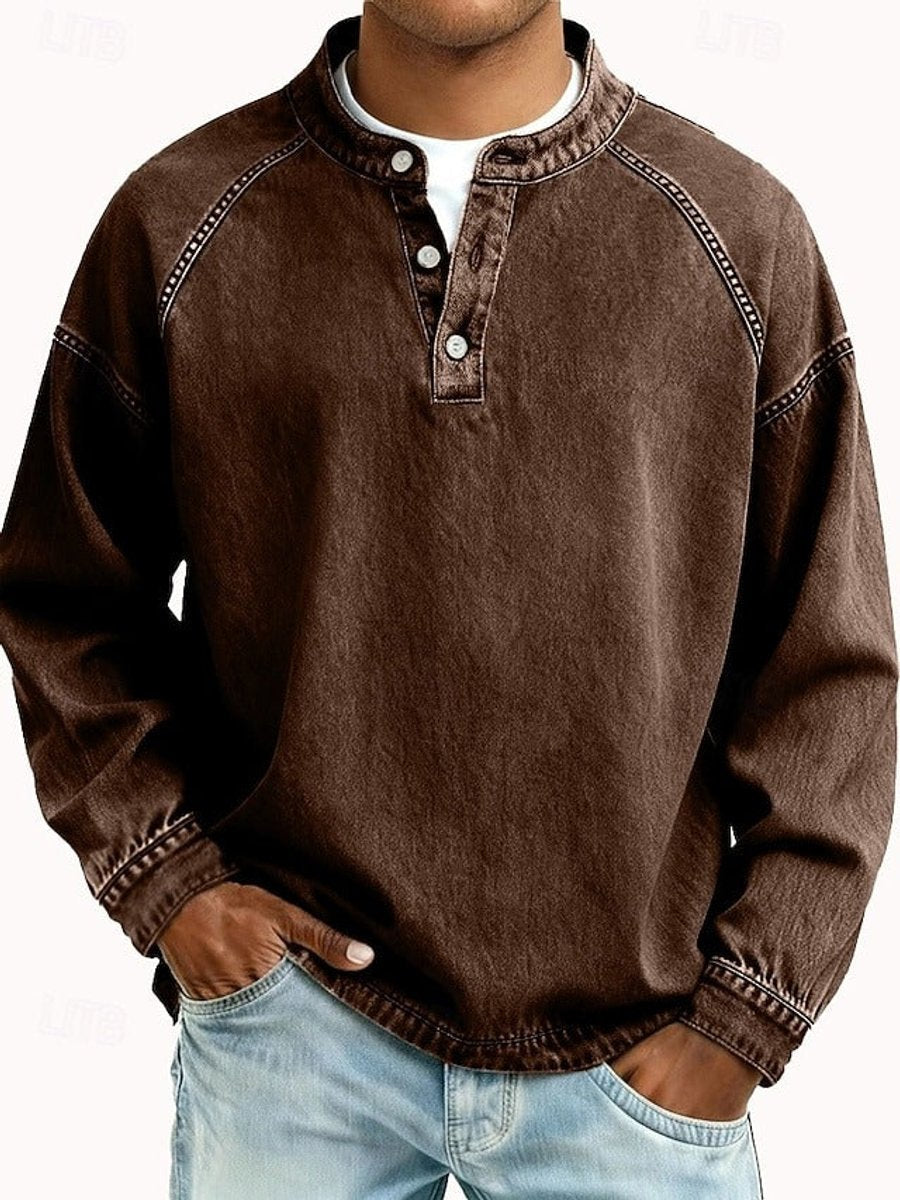 Men's Vintage-Washed Henley Knit Sweater 8