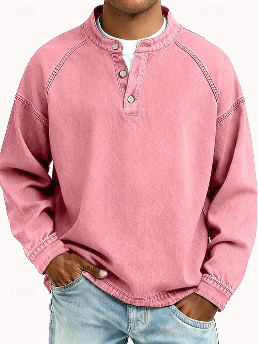 Men's Vintage-Washed Henley Knit Sweater 9