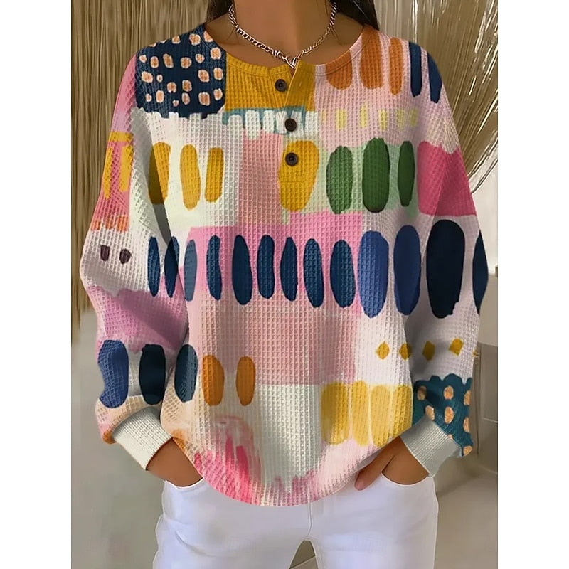 Women's Button-Neck Printed Sweatshirt 1