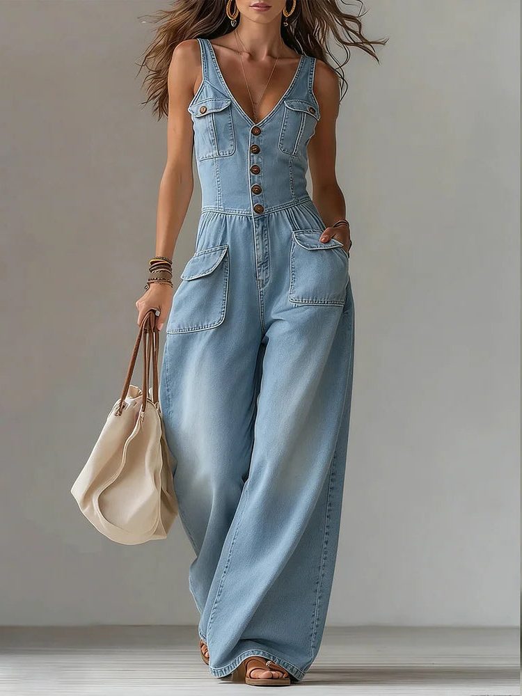 Women's Denim Wide-Leg Jumpsuit 2