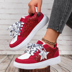 Women's Glitter Star Lace-Up Sneakers 3