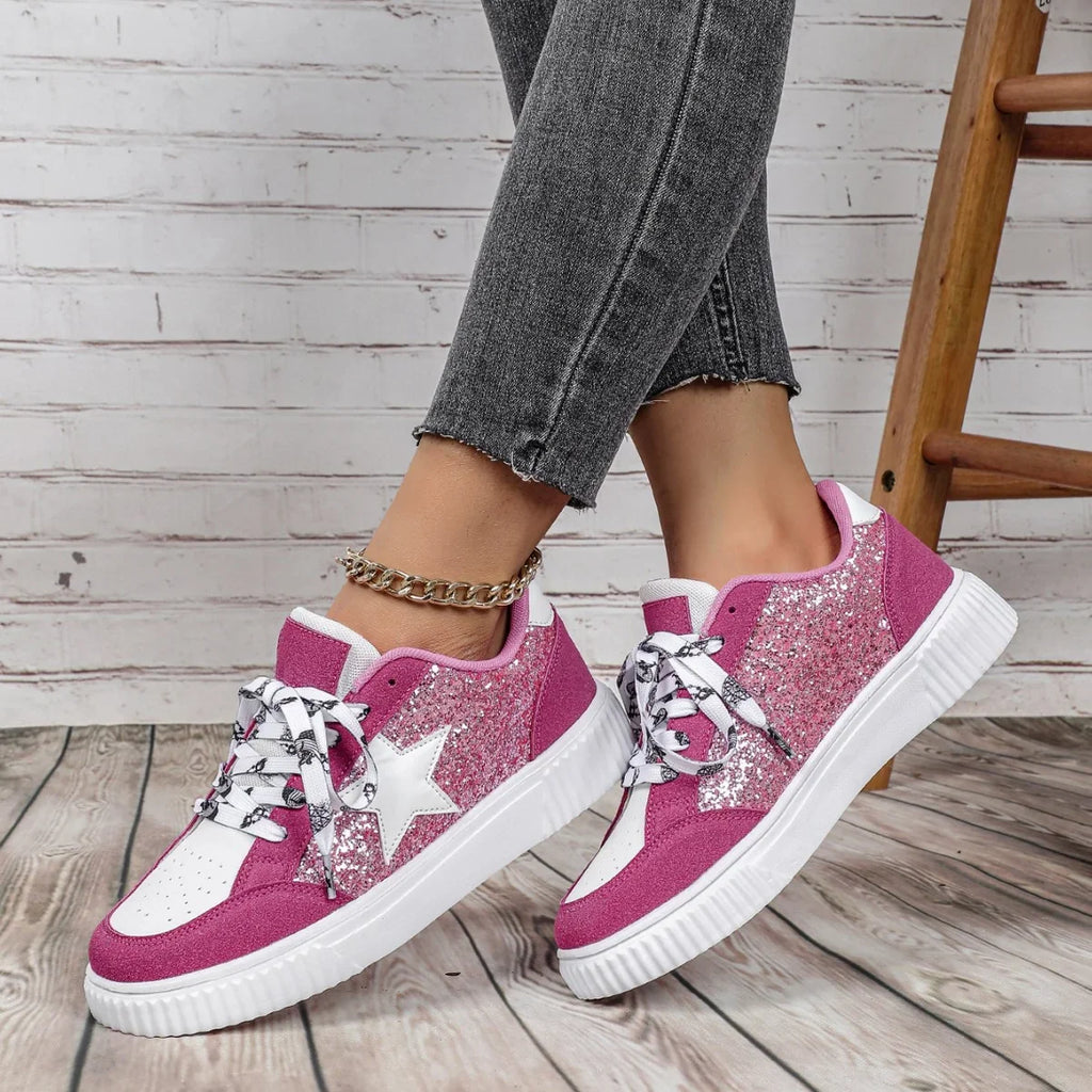 Women's Glitter Star Lace-Up Sneakers 4