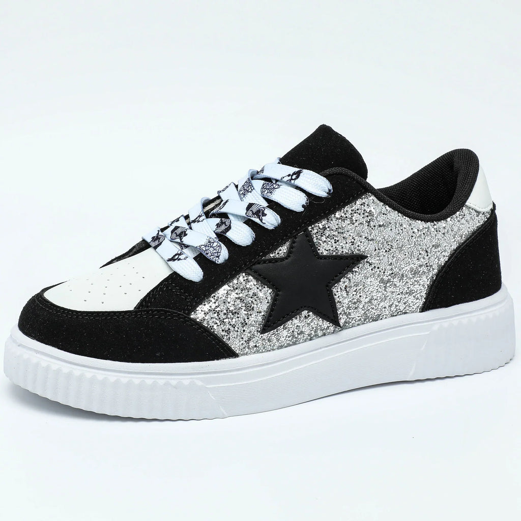 Women's Glitter Star Lace-Up Sneakers 5