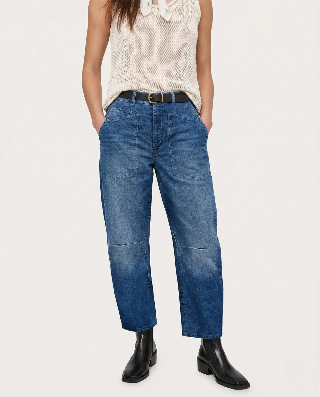 Women's Mid-Rise Barrel Utility Jeans 6