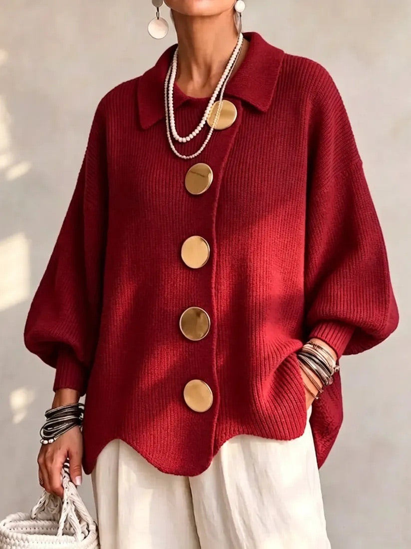 Women's Oversized Collared Chunky-Knit Cardigan 11